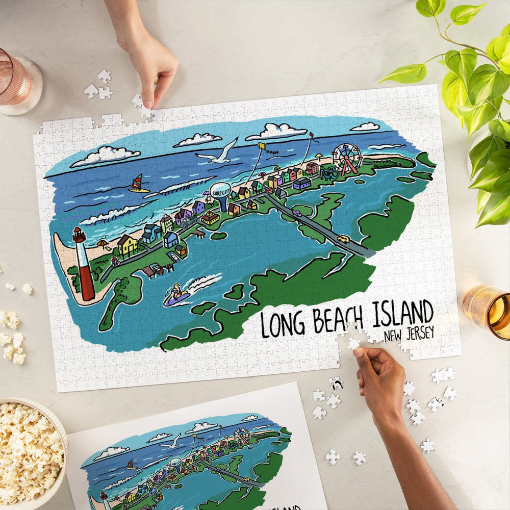Long Beach Island, New Jersey, Line Drawing, Jigsaw Puzzle Puzzle Lantern Press 