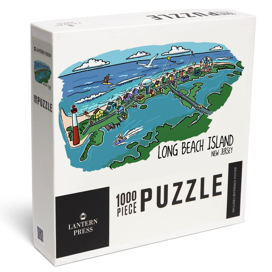 Long Beach Island, New Jersey, Line Drawing, Jigsaw Puzzle Puzzle Lantern Press 