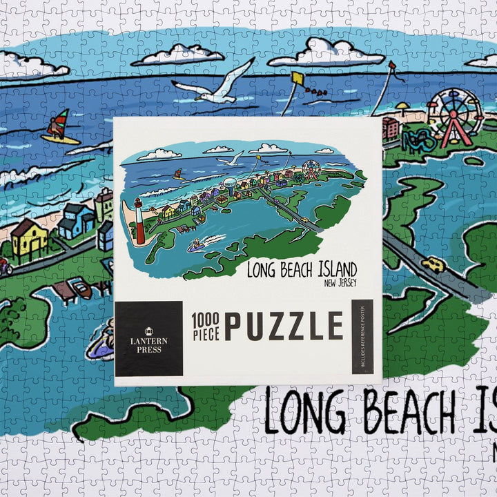 Long Beach Island, New Jersey, Line Drawing, Jigsaw Puzzle Puzzle Lantern Press 