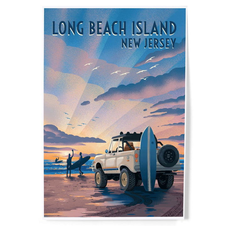 Long Beach Island, New Jersey, Lithograph, Surfers on Beach, Art & Giclee Prints Art Lantern Press 12 x 18 Art Print 