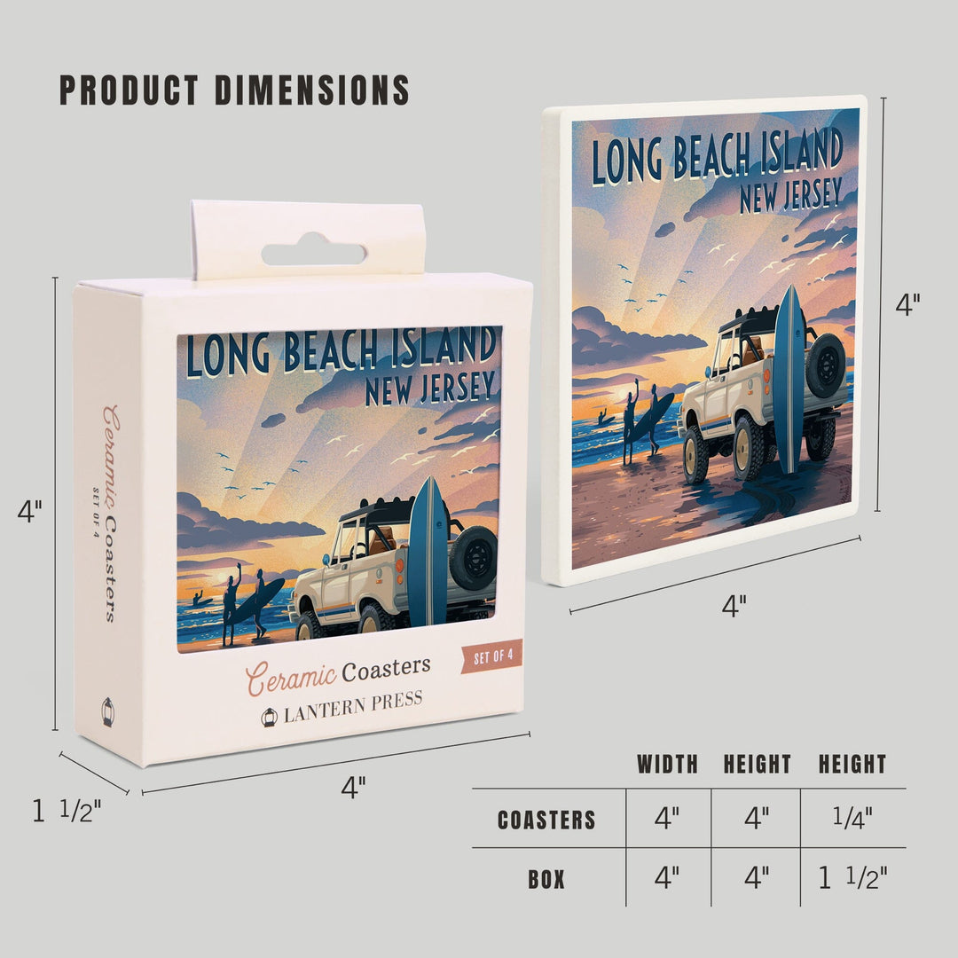 Long Beach Island, New Jersey, Lithograph, Surfers on Beach, Coasters Coasters Lantern Press 