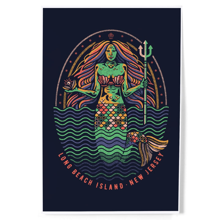 Long Beach Island, New Jersey, Mermaid, Distressed Vector, Art & Giclee Prints - Lantern Press