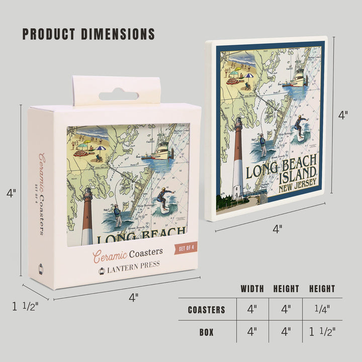 Long Beach Island, New Jersey, Nautical Chart, Coasters Coasters Lantern Press 