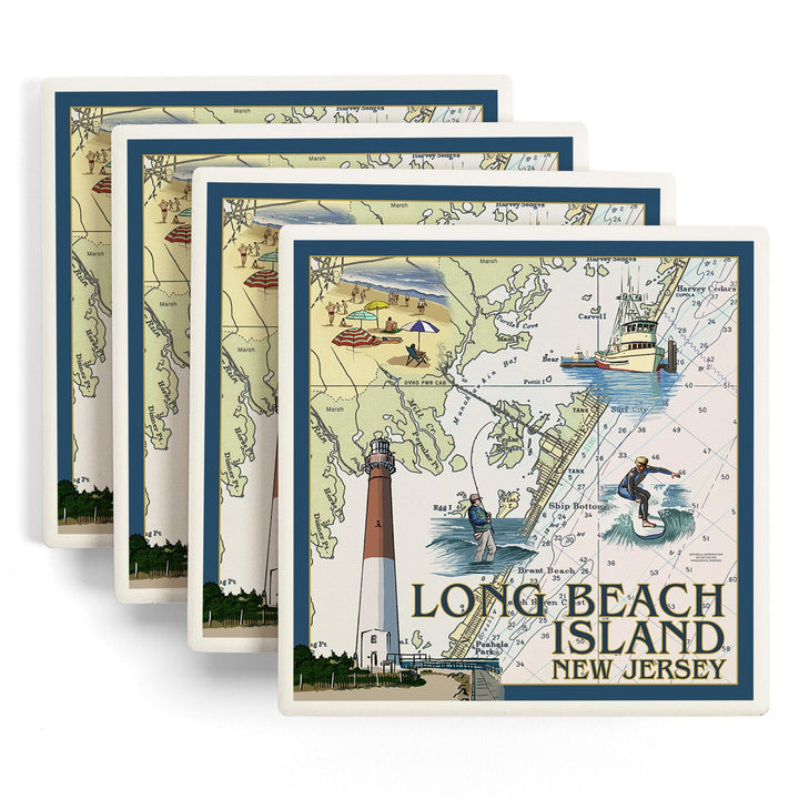 Long Beach Island, New Jersey, Nautical Chart, Lantern Press Artwork, Coaster Set - Lantern Press