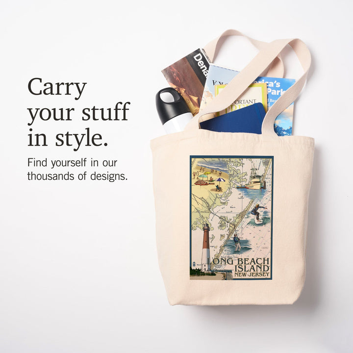 Long Beach Island, New Jersey, Nautical Chart, Tote Bag Totes Lantern Press 
