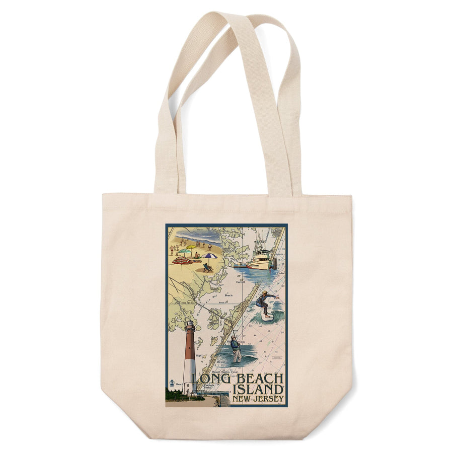 Long Beach Island, New Jersey, Nautical Chart, Tote Bag Totes Lantern Press 