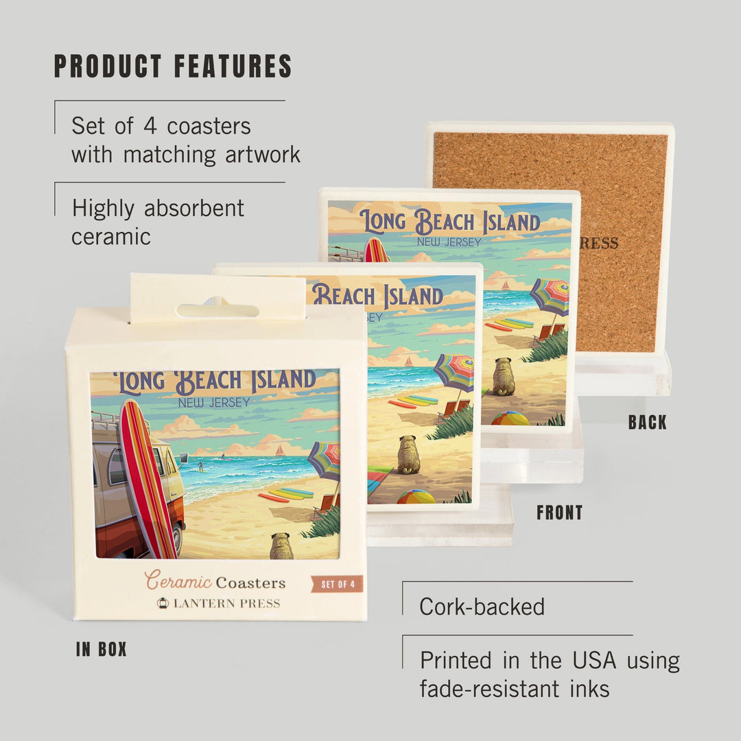 Long Beach Island, New Jersey, Painterly, Beach Activities, Coasters Coasters Lantern Press 