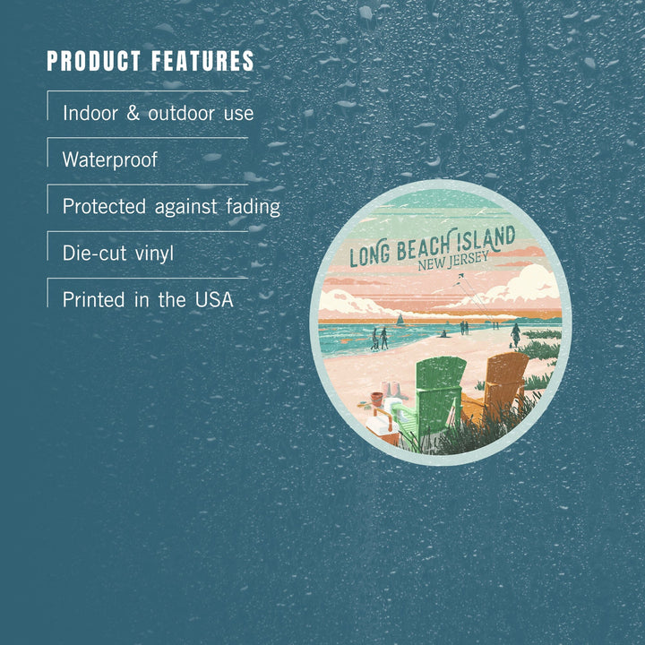 Long Beach Island, New Jersey, Painterly, Bottle This Moment, Beach Chairs, Contour, Vinyl Sticker Sticker Lantern Press 