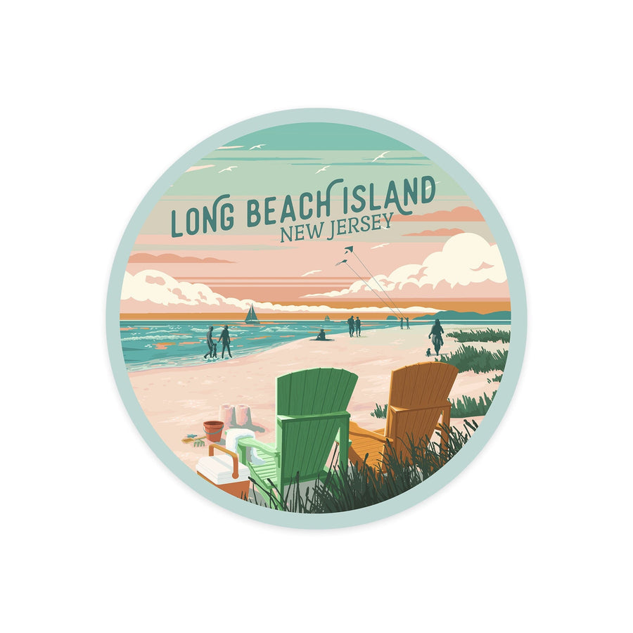 Long Beach Island, New Jersey, Painterly, Bottle This Moment, Beach Chairs, Contour, Vinyl Sticker Sticker Lantern Press 