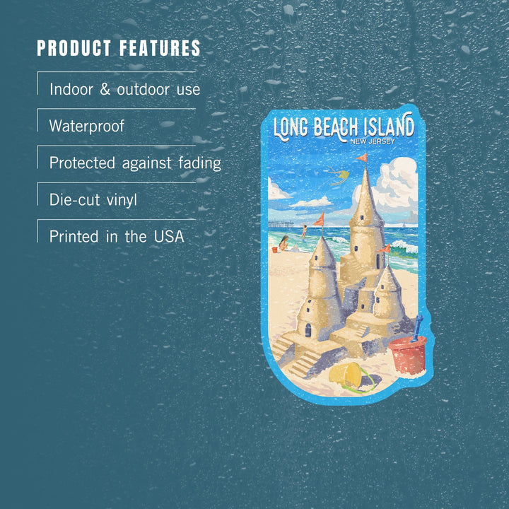 Long Beach Island, New Jersey, Painterly, Soak Up Summer, Sand Castle, Contour, Vinyl Sticker Sticker Lantern Press 