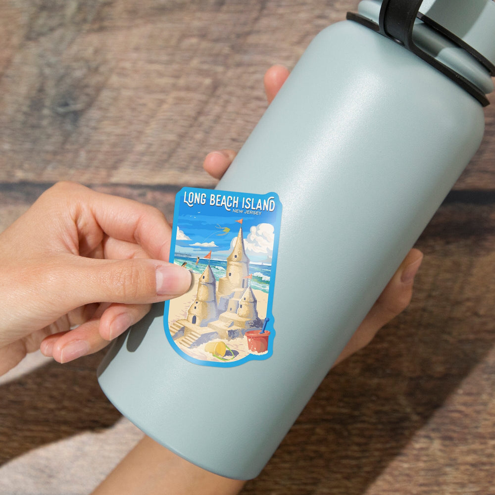 Long Beach Island, New Jersey, Painterly, Soak Up Summer, Sand Castle, Contour, Vinyl Sticker Sticker Lantern Press 