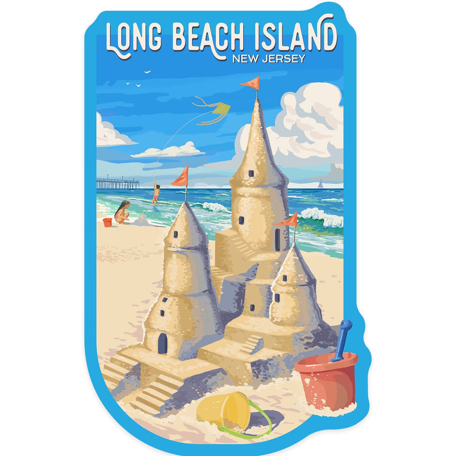Long Beach Island, New Jersey, Painterly, Soak Up Summer, Sand Castle, Contour, Vinyl Sticker Sticker Lantern Press 