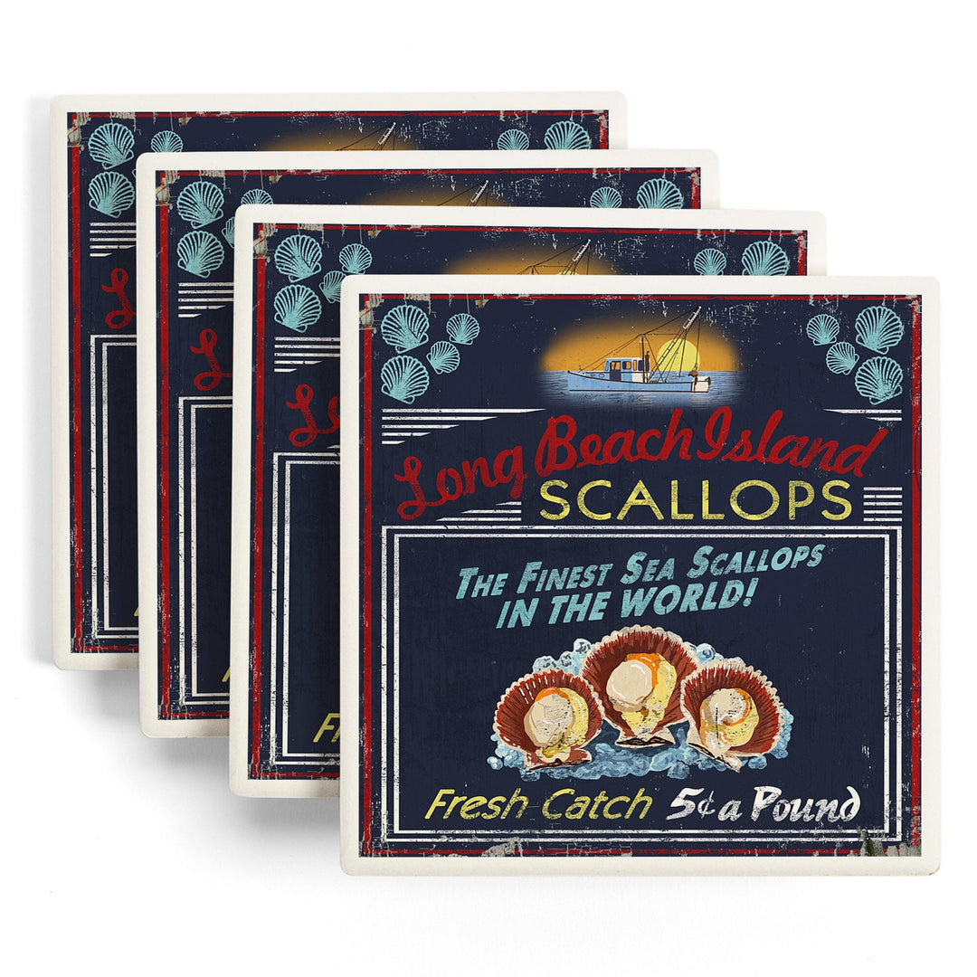 Long Beach Island, New Jersey, Scallops Vintage Sign, Coasters Coasters Lantern Press 