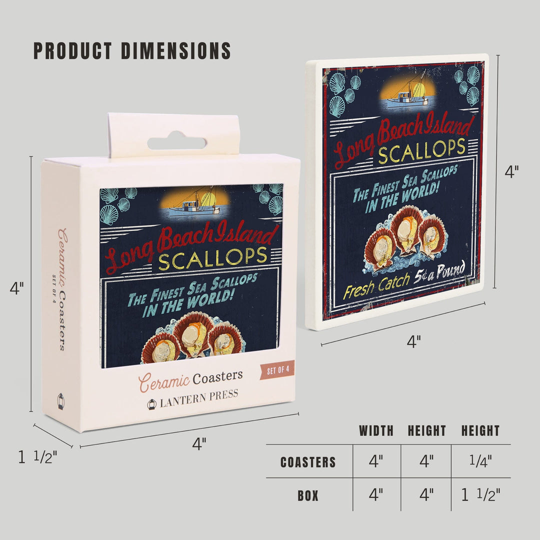 Long Beach Island, New Jersey, Scallops Vintage Sign, Coasters Coasters Lantern Press 