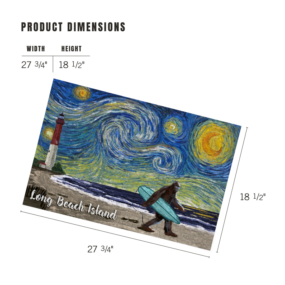 Long Beach Island, New Jersey, Starry Night, Bigfoot on the Beach, Jigsaw Puzzle Puzzle Lantern Press 