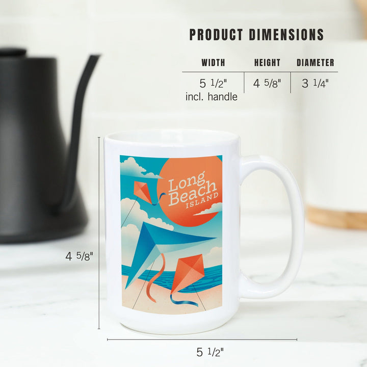 Long Beach Island, New Jersey, Sun-faded Shoreline Collection, Kites on Beach, Ceramic Mug - Lantern Press