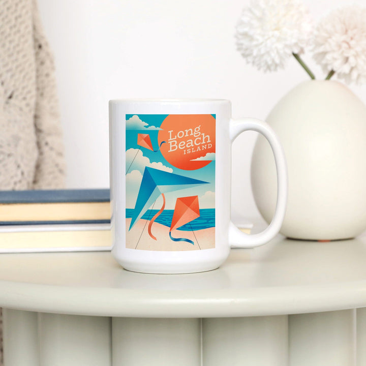 Long Beach Island, New Jersey, Sun-faded Shoreline Collection, Kites on Beach, Ceramic Mug - Lantern Press