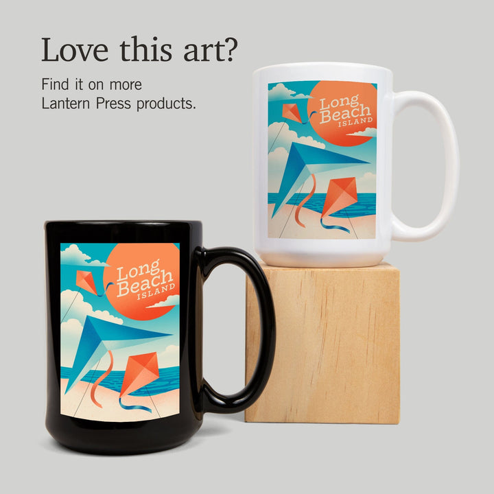 Long Beach Island, New Jersey, Sun-faded Shoreline Collection, Kites on Beach, Ceramic Mug - Lantern Press