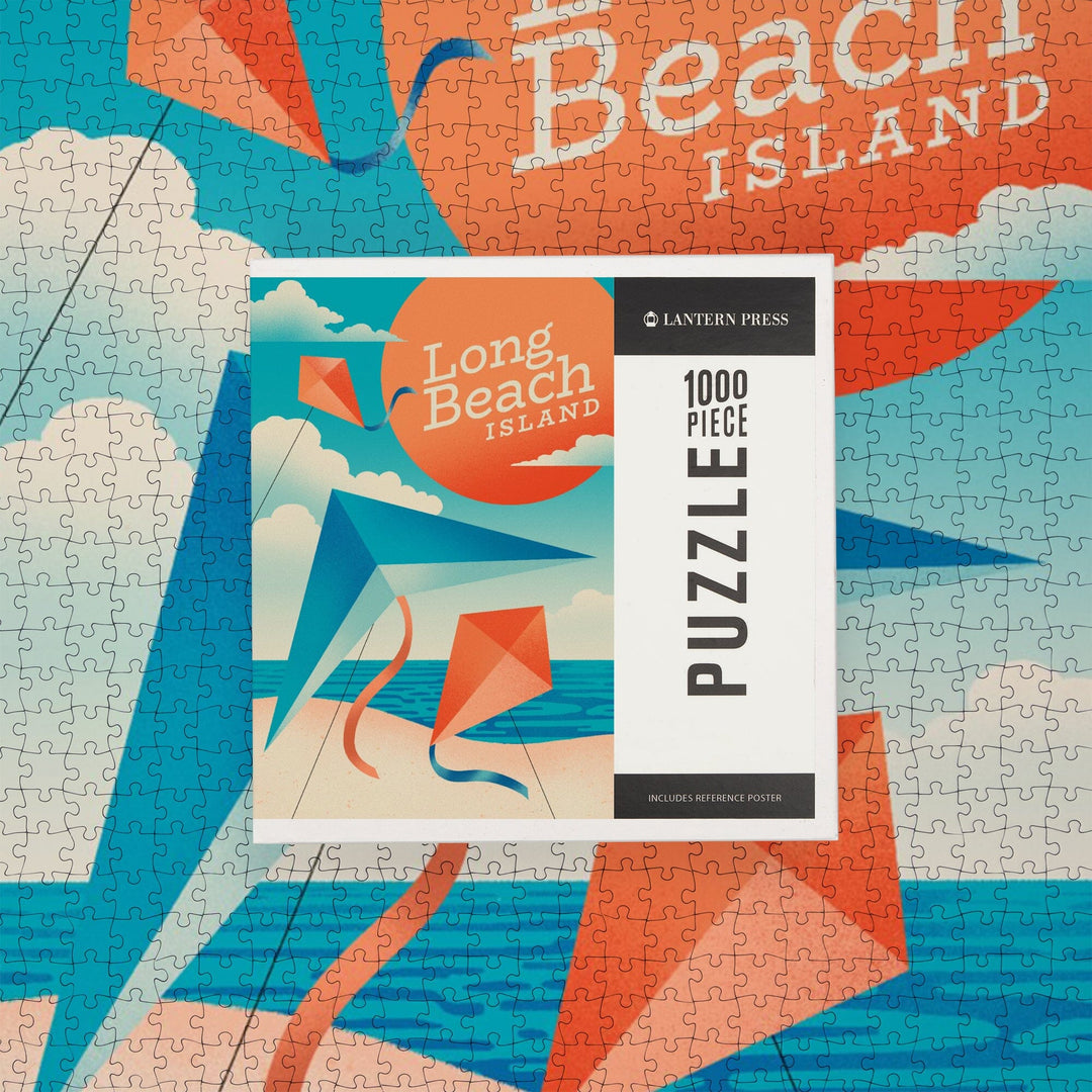 Long Beach Island, New Jersey, Sun-faded Shoreline Collection, Kites on Beach, Jigsaw Puzzle Puzzle Lantern Press 