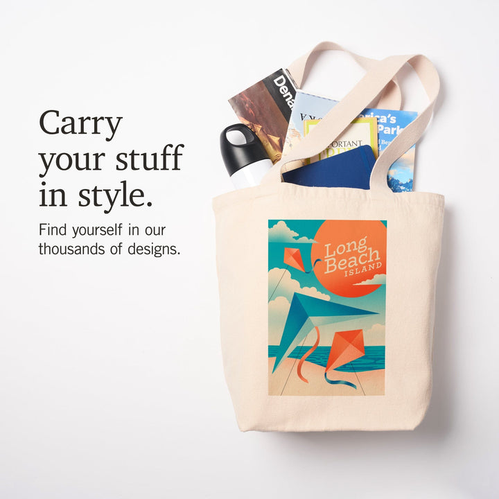 Long Beach Island, New Jersey, Sun-faded Shoreline Collection, Kites on Beach, Tote Bag Totes Lantern Press 