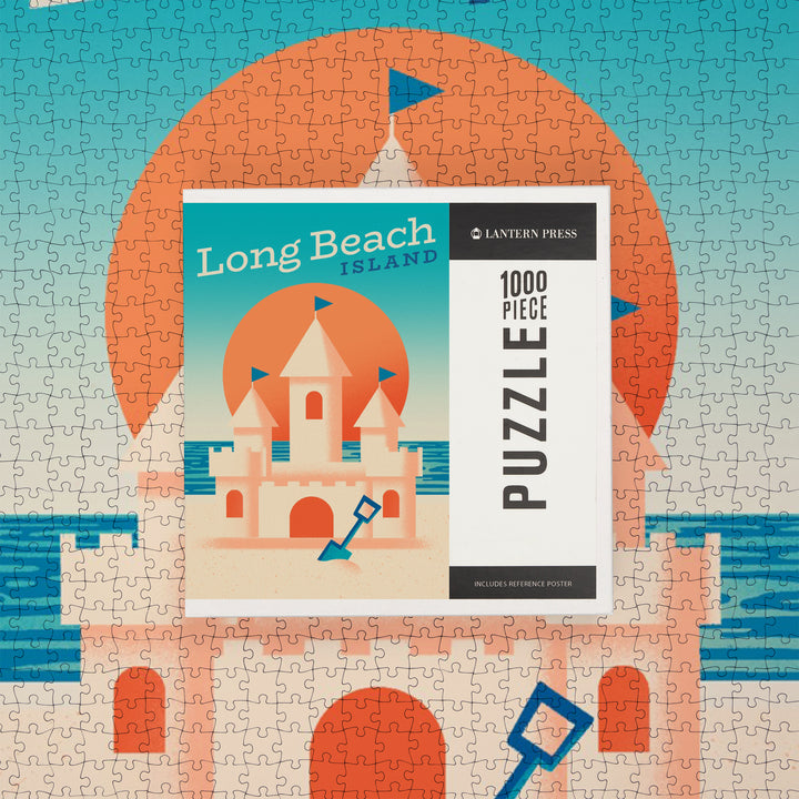 Long Beach Island, New Jersey, Sun-faded Shoreline Collection, Sand Castle on Beach, Jigsaw Puzzle Puzzle Lantern Press 
