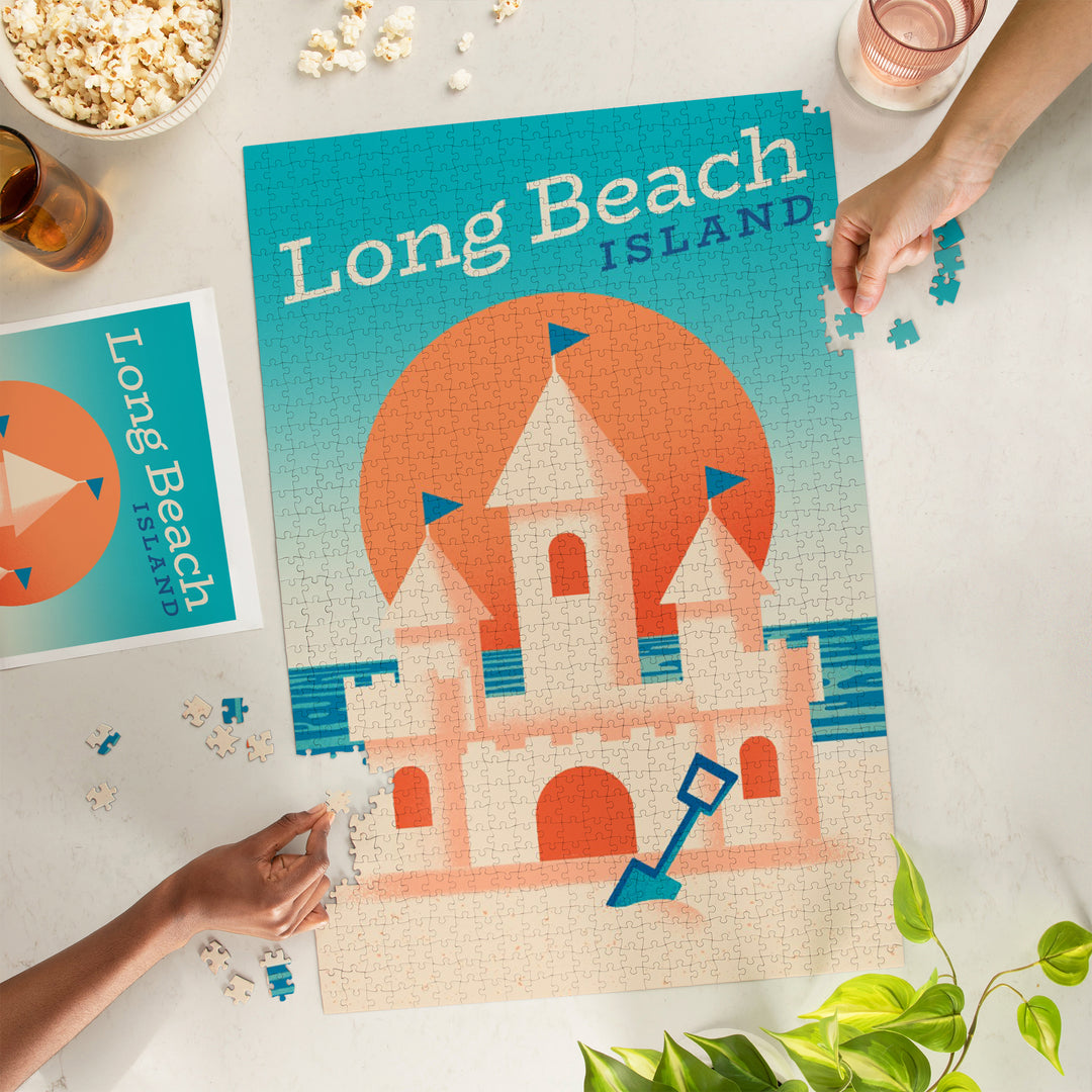 Long Beach Island, New Jersey, Sun-faded Shoreline Collection, Sand Castle on Beach, Jigsaw Puzzle Puzzle Lantern Press 