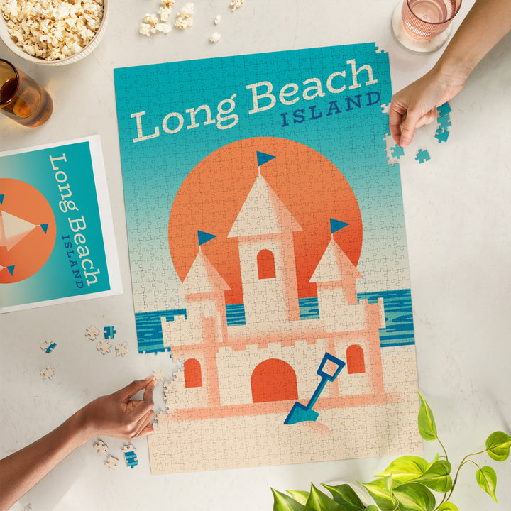 Long Beach Island, New Jersey, Sun-faded Shoreline Collection, Sand Castle on Beach, Jigsaw Puzzle Puzzle Lantern Press 