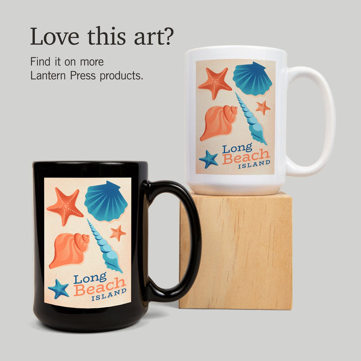 Long Beach Island, New Jersey, Sun-faded Shoreline Collection, Shells on Beach, Ceramic Mug - Lantern Press