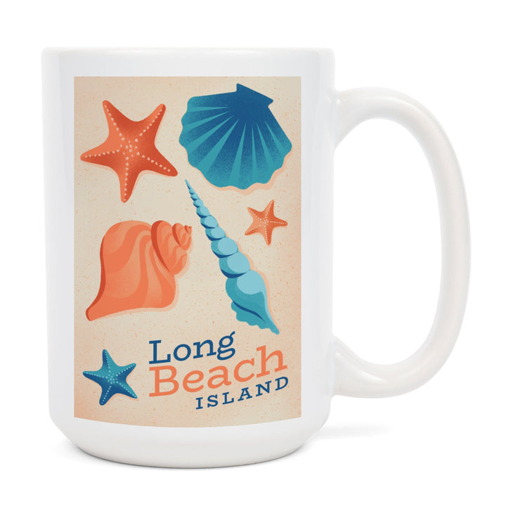 Long Beach Island, New Jersey, Sun-faded Shoreline Collection, Shells on Beach, Ceramic Mug - Lantern Press
