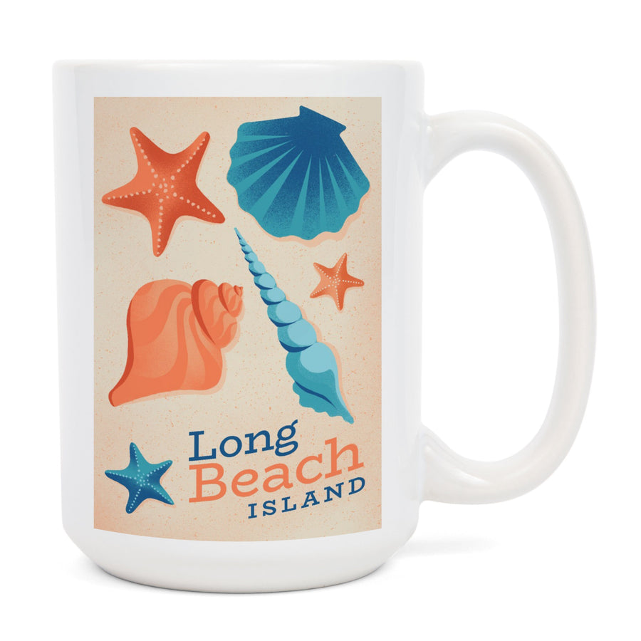 Long Beach Island, New Jersey, Sun-faded Shoreline Collection, Shells on Beach, Ceramic Mug - Lantern Press