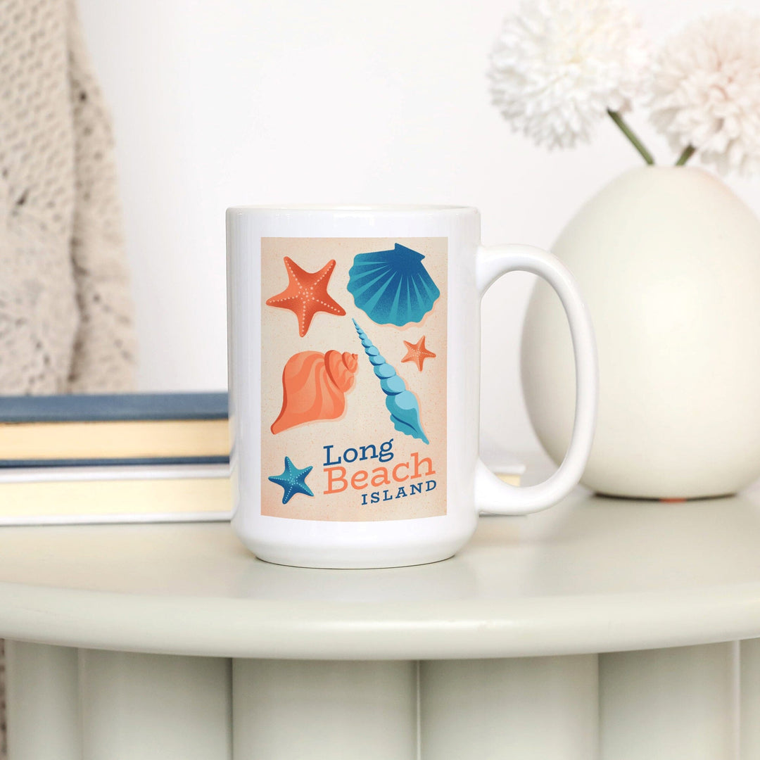 Long Beach Island, New Jersey, Sun-faded Shoreline Collection, Shells on Beach, Ceramic Mug - Lantern Press