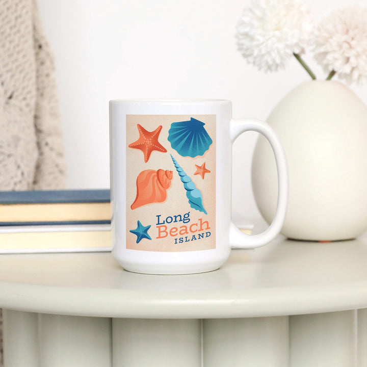 Long Beach Island, New Jersey, Sun-faded Shoreline Collection, Shells on Beach, Ceramic Mug - Lantern Press
