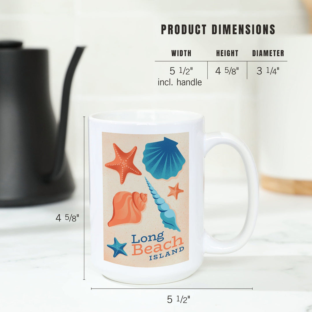 Long Beach Island, New Jersey, Sun-faded Shoreline Collection, Shells on Beach, Ceramic Mug - Lantern Press