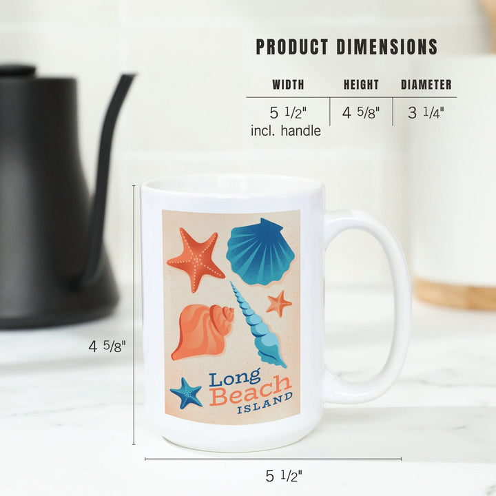 Long Beach Island, New Jersey, Sun-faded Shoreline Collection, Shells on Beach, Ceramic Mug - Lantern Press