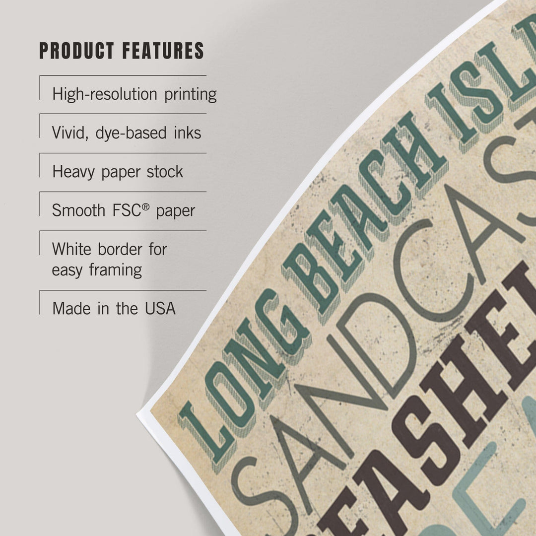 Long Beach Island, New Jersey, Typography (#2), Art & Giclee Prints Art Lantern Press 