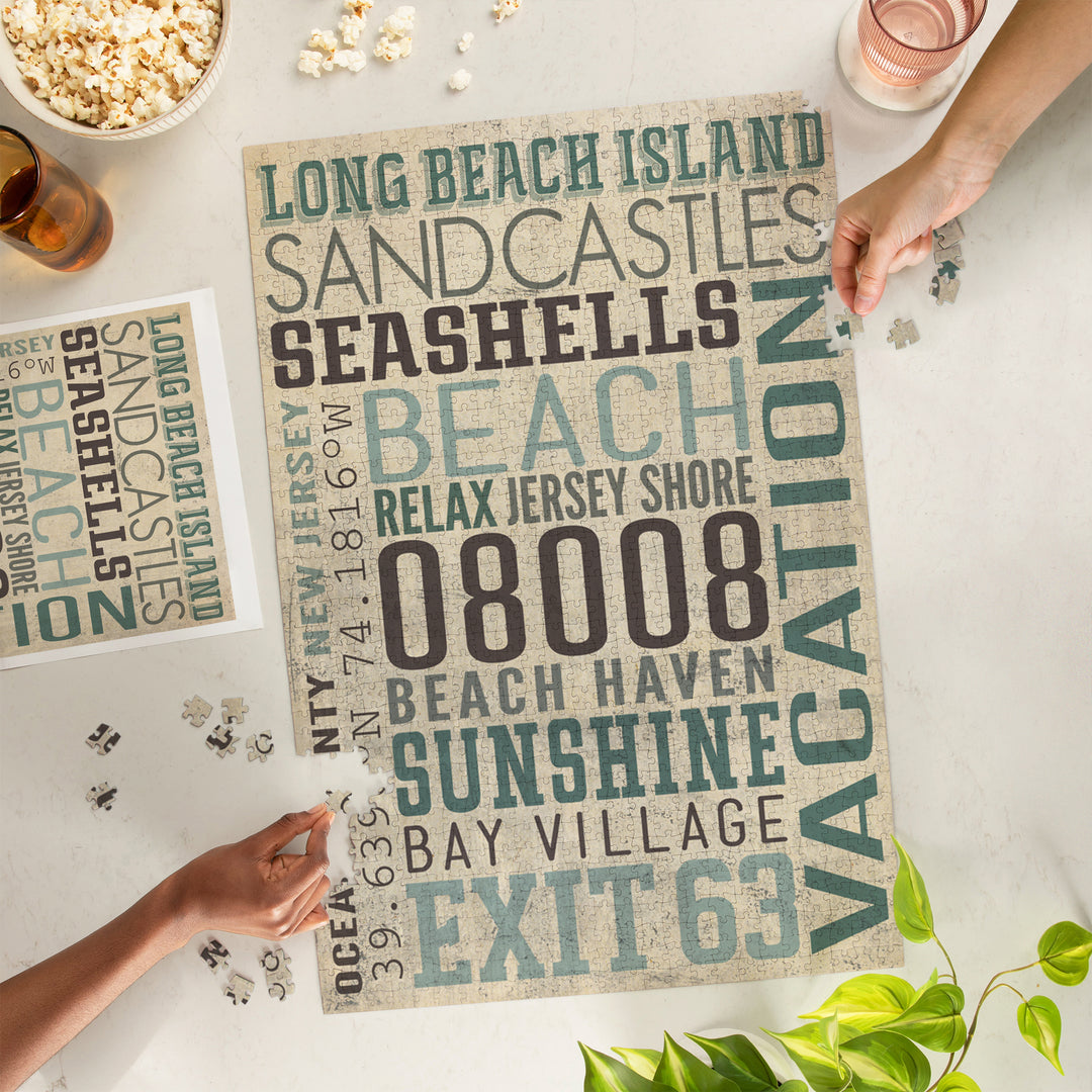Long Beach Island, New Jersey, Typography (#2), Jigsaw Puzzle Puzzle Lantern Press 