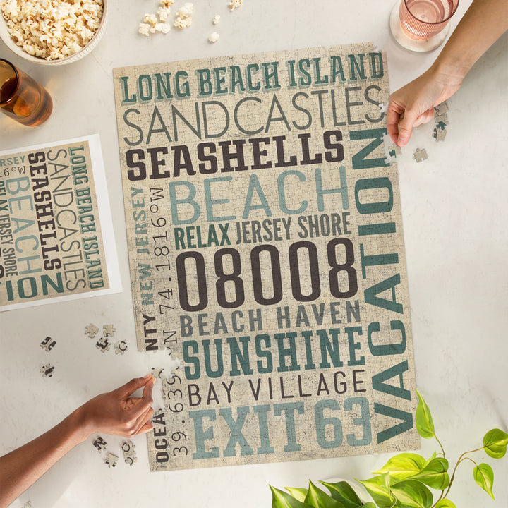 Long Beach Island, New Jersey, Typography (#2), Jigsaw Puzzle Puzzle Lantern Press 