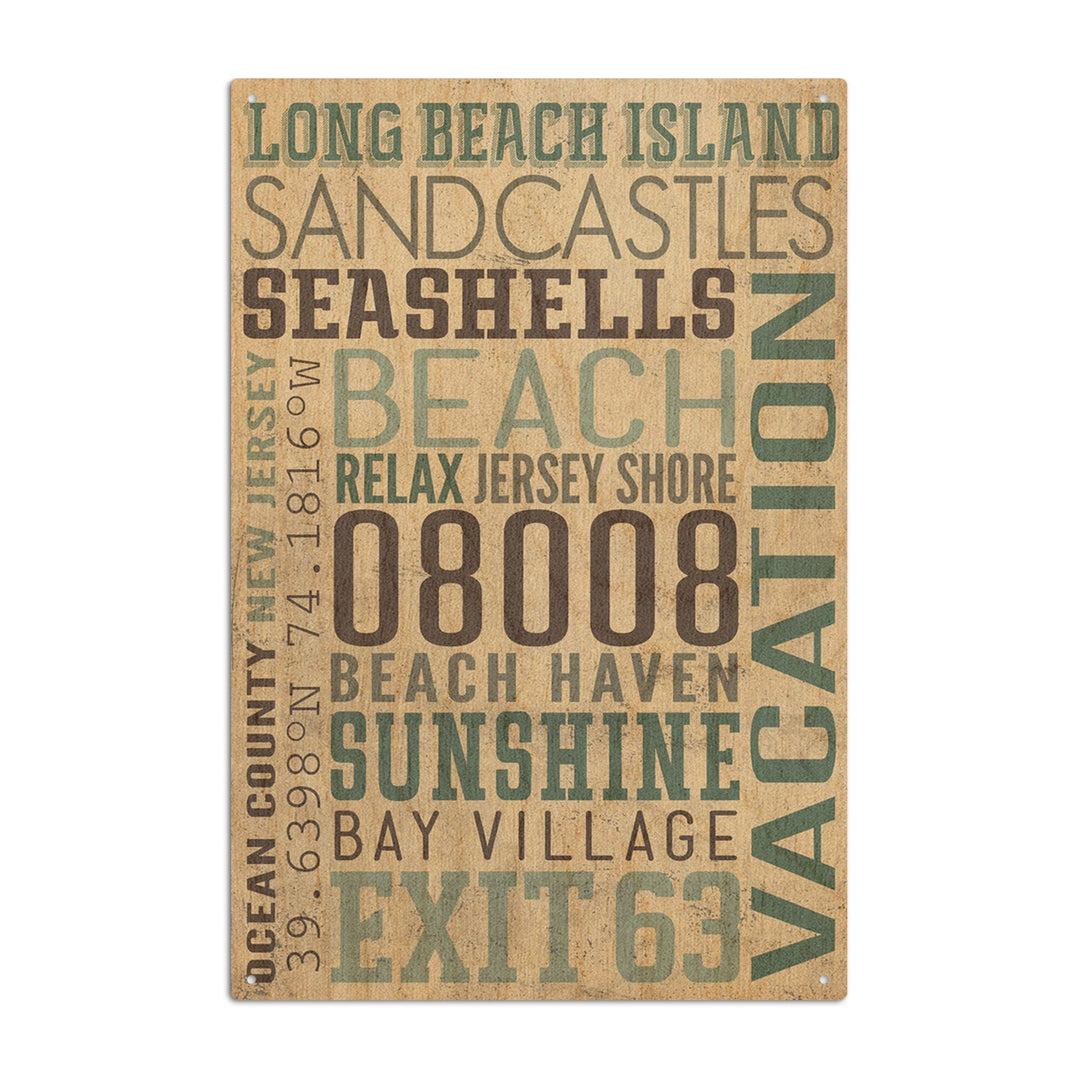 Long Beach Island, New Jersey, Typography (#2), Lantern Press Artwork, Wood Signs and Postcards - Lantern Press