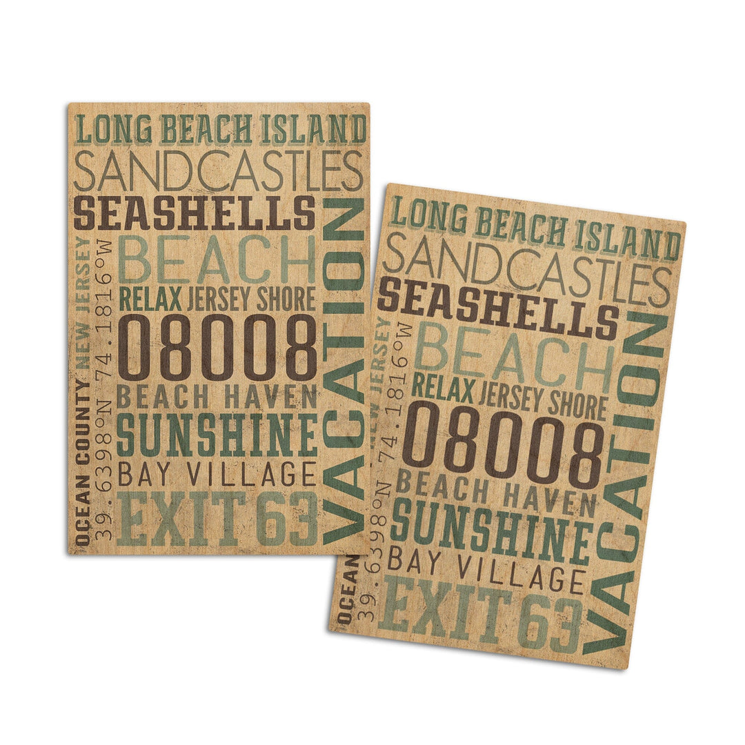 Long Beach Island, New Jersey, Typography (#2), Lantern Press Artwork, Wood Signs and Postcards - Lantern Press