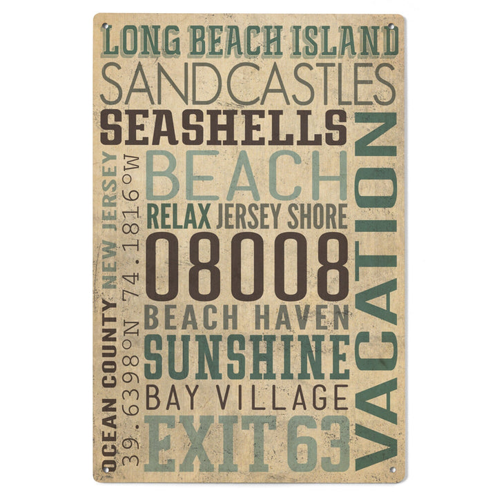 Long Beach Island, New Jersey, Typography (#2), Lantern Press Artwork, Wood Signs and Postcards - Lantern Press