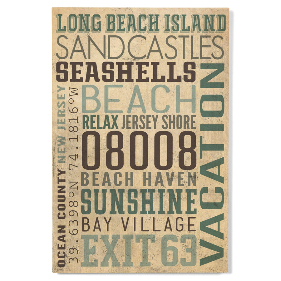 Long Beach Island, New Jersey, Typography (#2), Lantern Press Artwork, Wood Signs and Postcards - Lantern Press