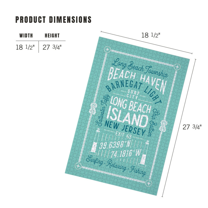 Long Beach Island, New Jersey, Typography Symmetrical, Jigsaw Puzzle Puzzle Lantern Press 