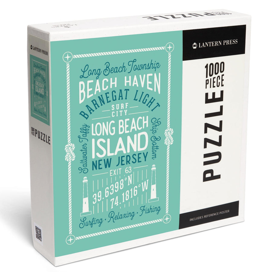 Long Beach Island, New Jersey, Typography Symmetrical, Jigsaw Puzzle Puzzle Lantern Press 