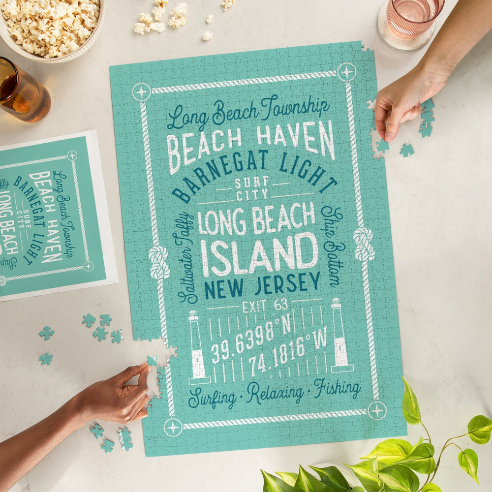 Long Beach Island, New Jersey, Typography Symmetrical, Jigsaw Puzzle Puzzle Lantern Press 