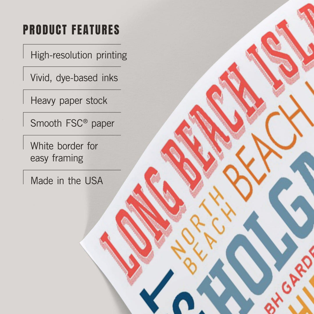 Long Beach Island, New Jersey, Typography (white), Art & Giclee Prints Art Lantern Press 