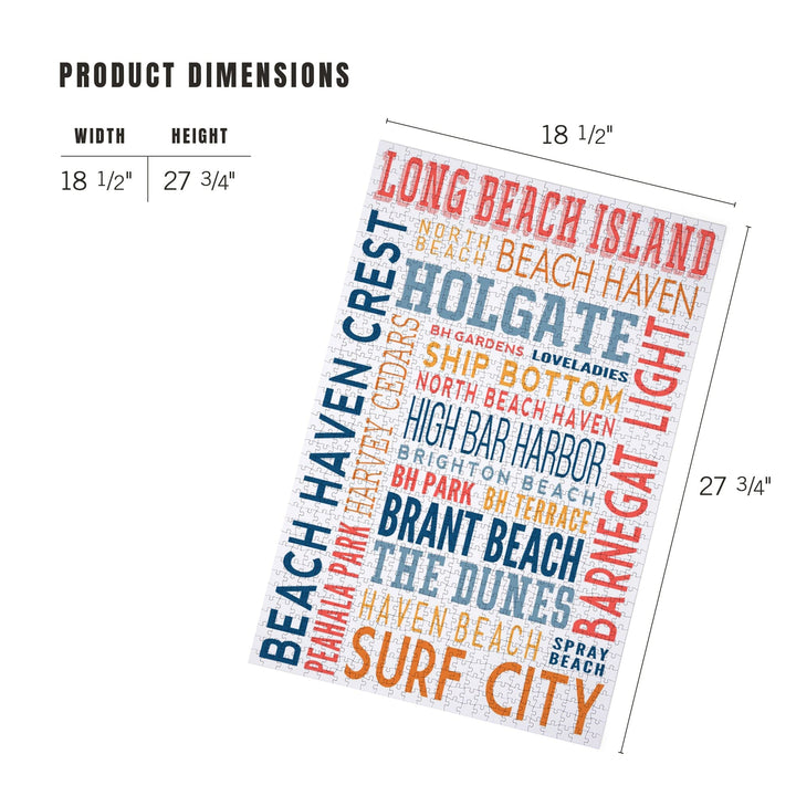 Long Beach Island, New Jersey, Typography (white), Jigsaw Puzzle Puzzle Lantern Press 