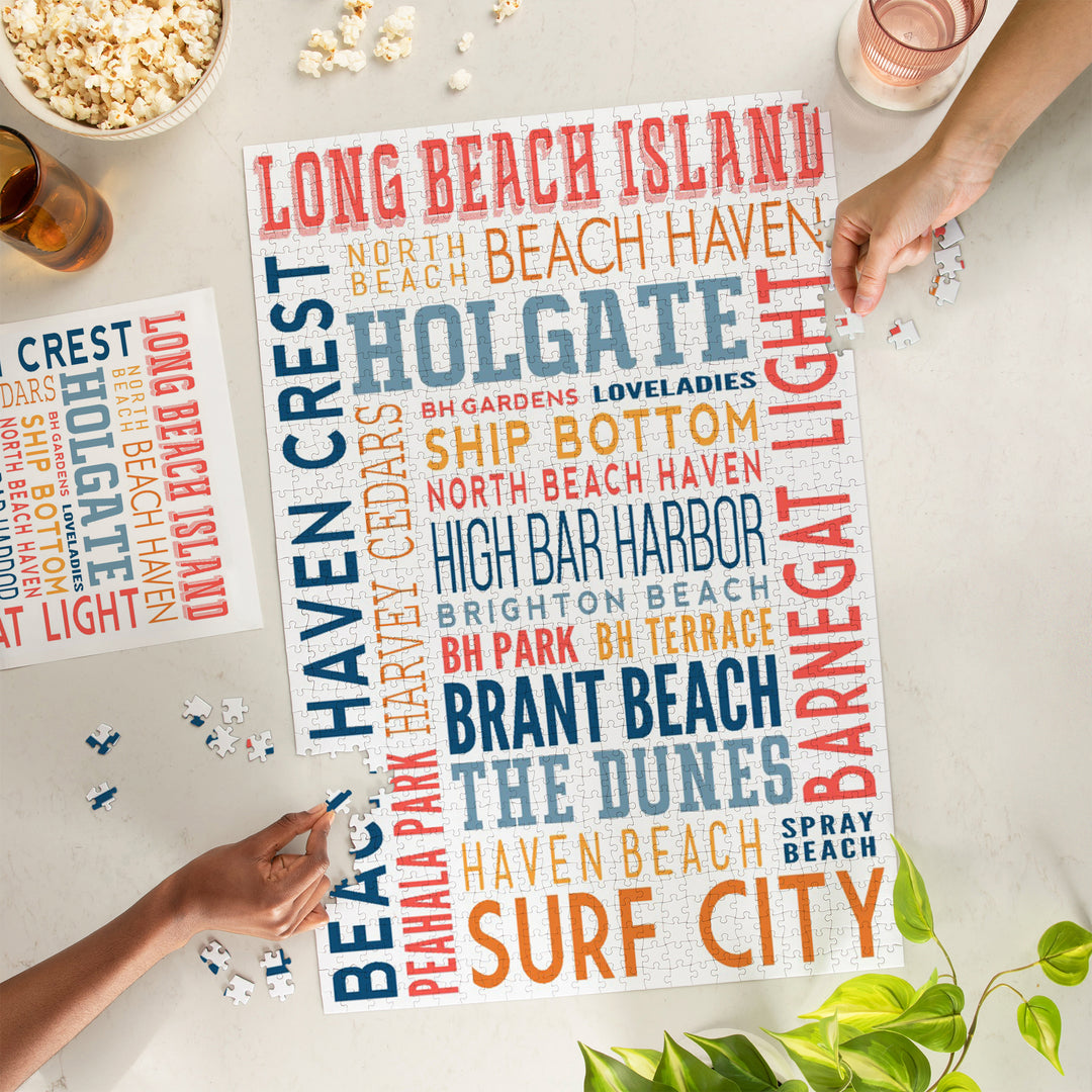 Long Beach Island, New Jersey, Typography (white), Jigsaw Puzzle Puzzle Lantern Press 
