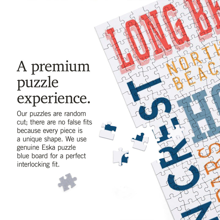 Long Beach Island, New Jersey, Typography (white), Jigsaw Puzzle Puzzle Lantern Press 