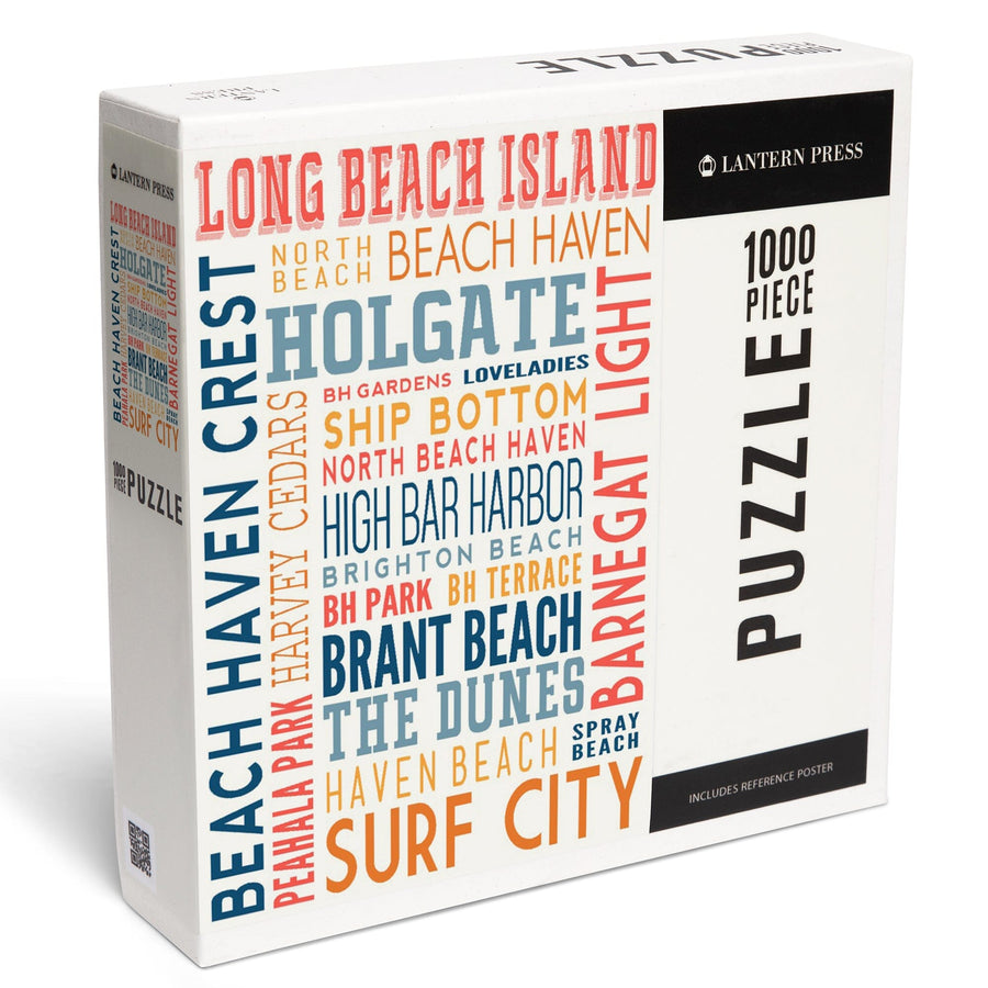Long Beach Island, New Jersey, Typography (white), Jigsaw Puzzle Puzzle Lantern Press 