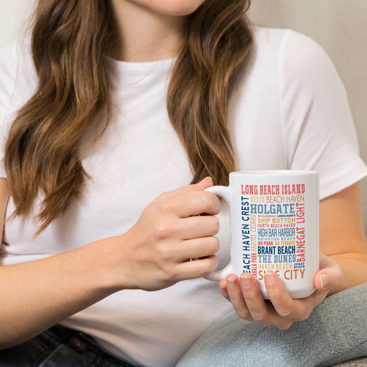 Long Beach Island, New Jersey, Typography (white), Lantern Press Artwork, Ceramic Mug - Lantern Press